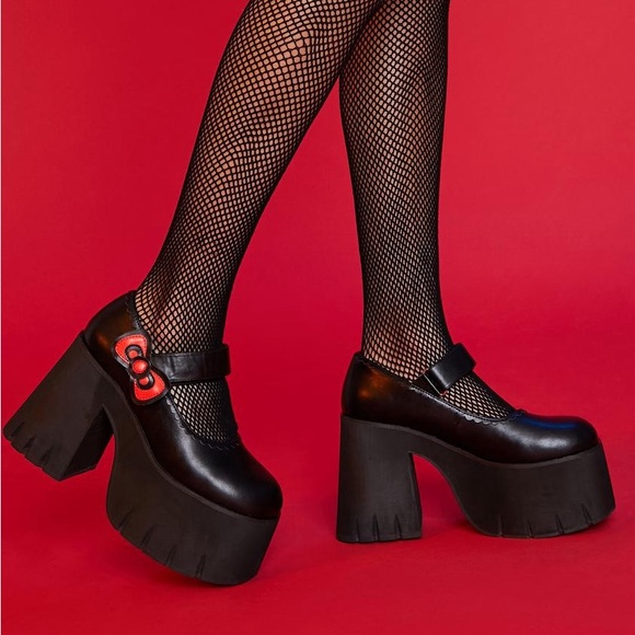 DOLLS KILL x HELLO KITTY Precious Present Faux Leather Platform Mary Janes Black - Picture 16 of 16